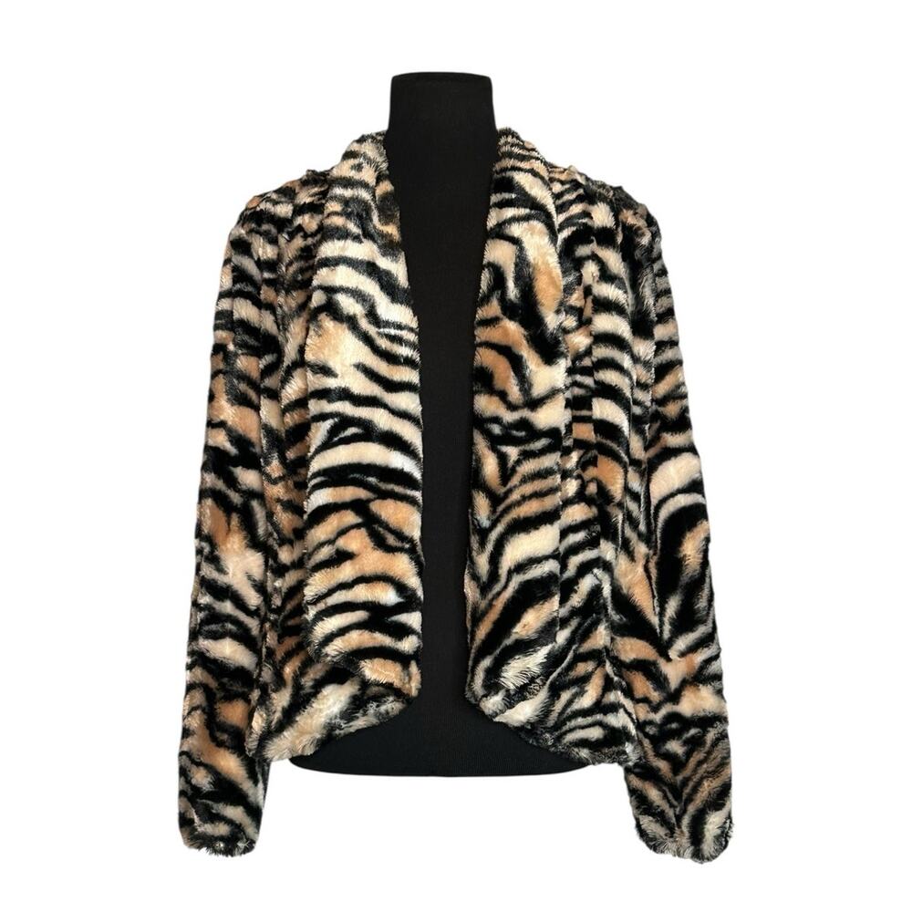 Kate Rosy animal print faux fur open front jacket size Small
